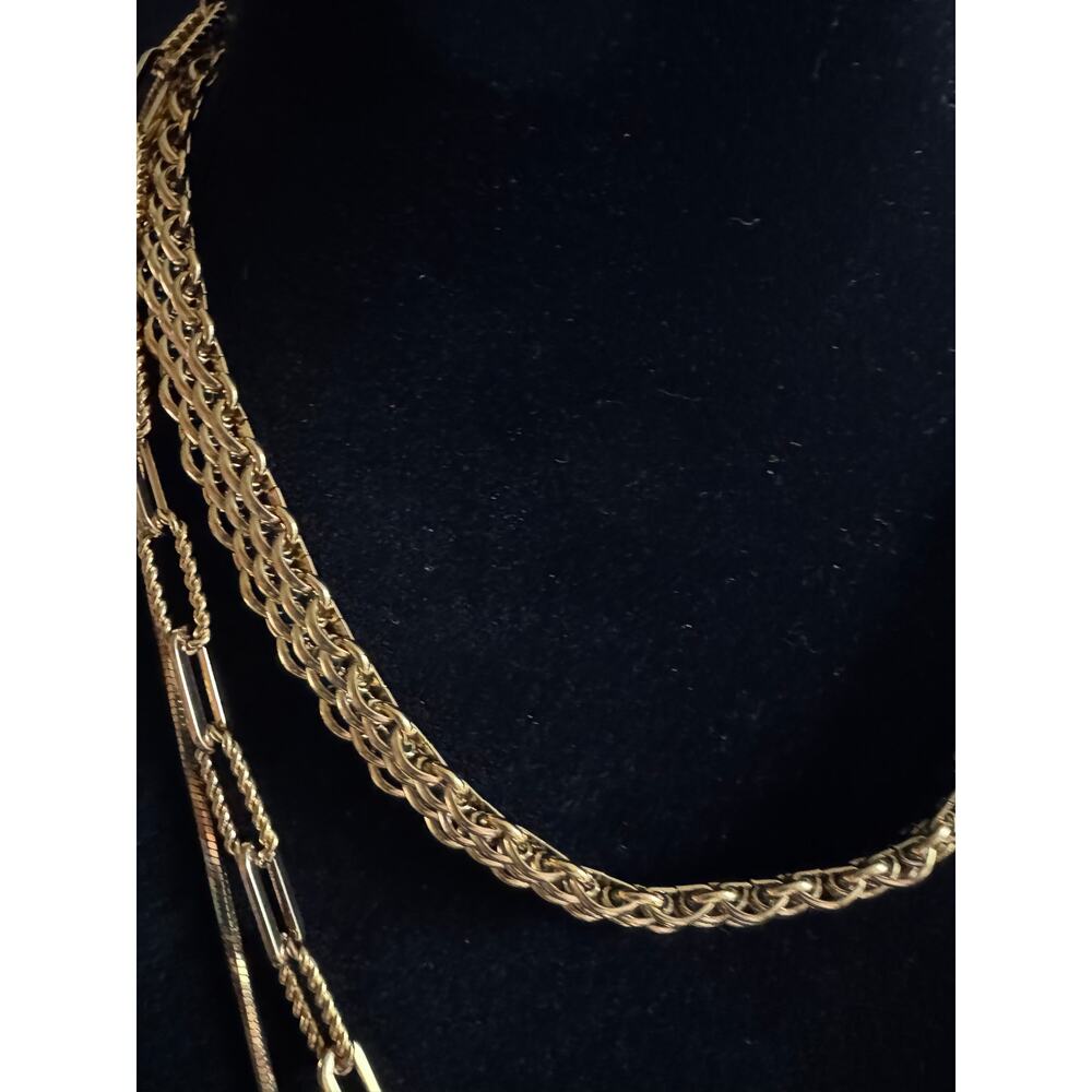 Gold Tone Triple Strand Necklace 24” Layered Chain Statement Fashion N214 - Picture 2 of 4